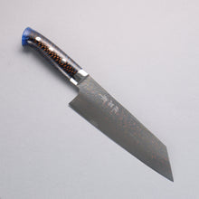  Takeshi Saji VG10w Colored Damascus Bunka 180mm Pine Cone and Blue Acrylic Handle - Seisuke Knife