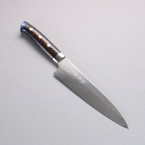 Takeshi Saji VG10w Colored Damascus Gyuto 180mm Pine Cone and Blue Acrylic Handle - Seisuke Knife