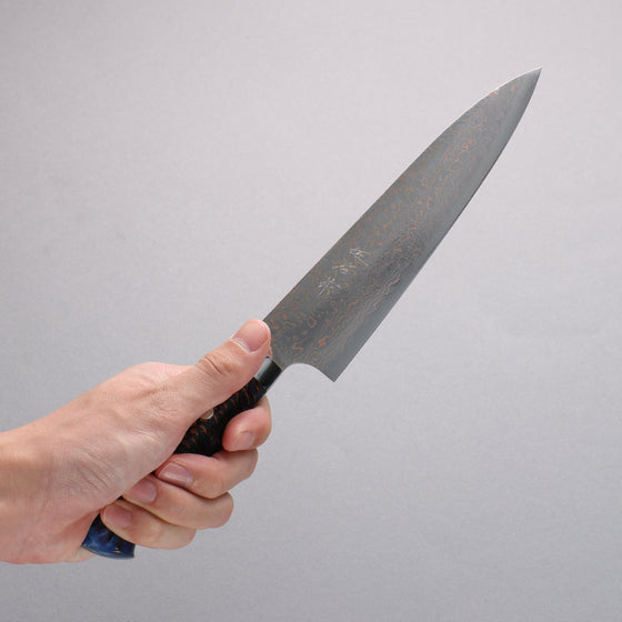Takeshi Saji VG10w Colored Damascus Gyuto 180mm Pine Cone and Blue Acrylic Handle - Seisuke Knife