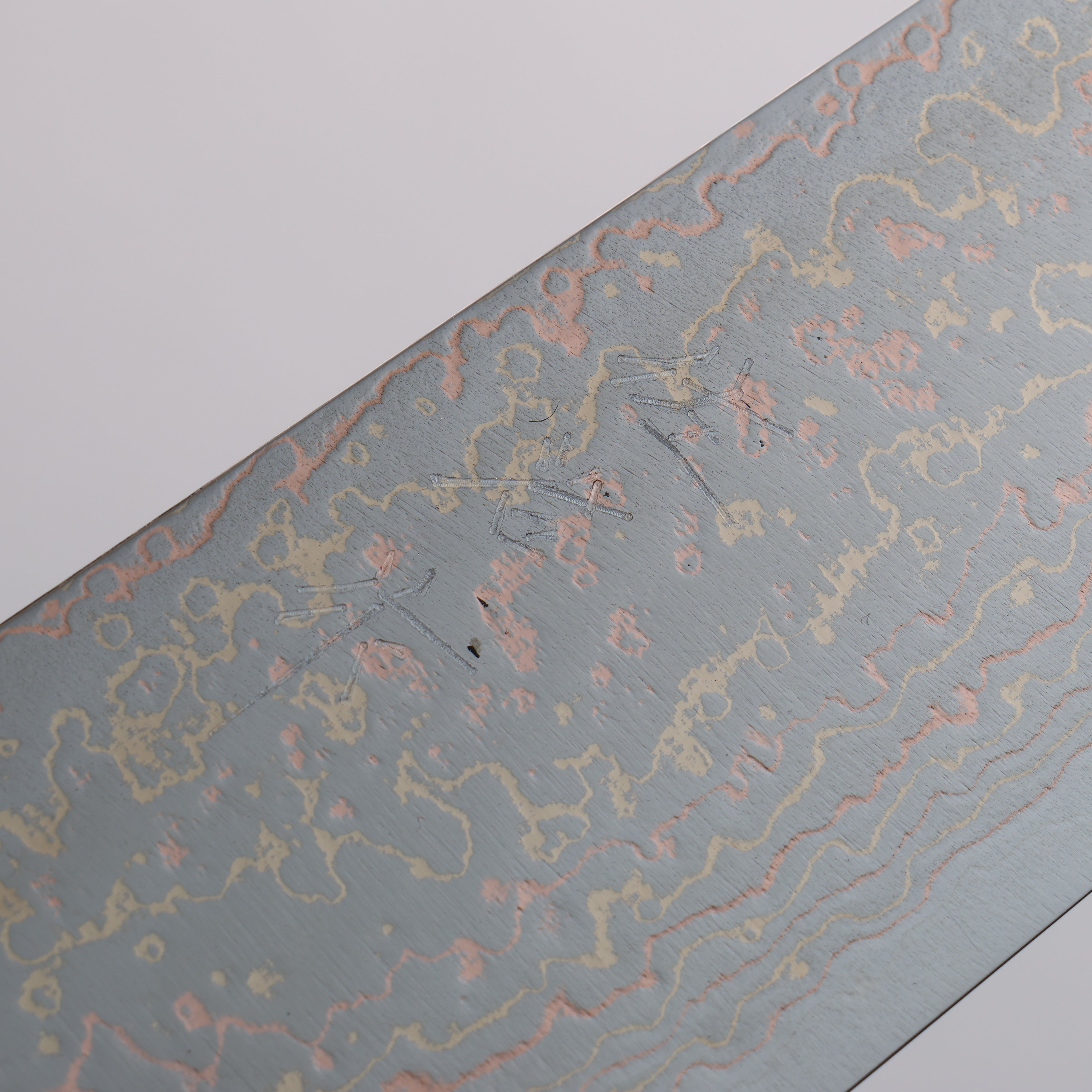 Takeshi Saji VG10w Colored Damascus Santoku 180mm Blue Turquoise Handle - Seisuke Knife