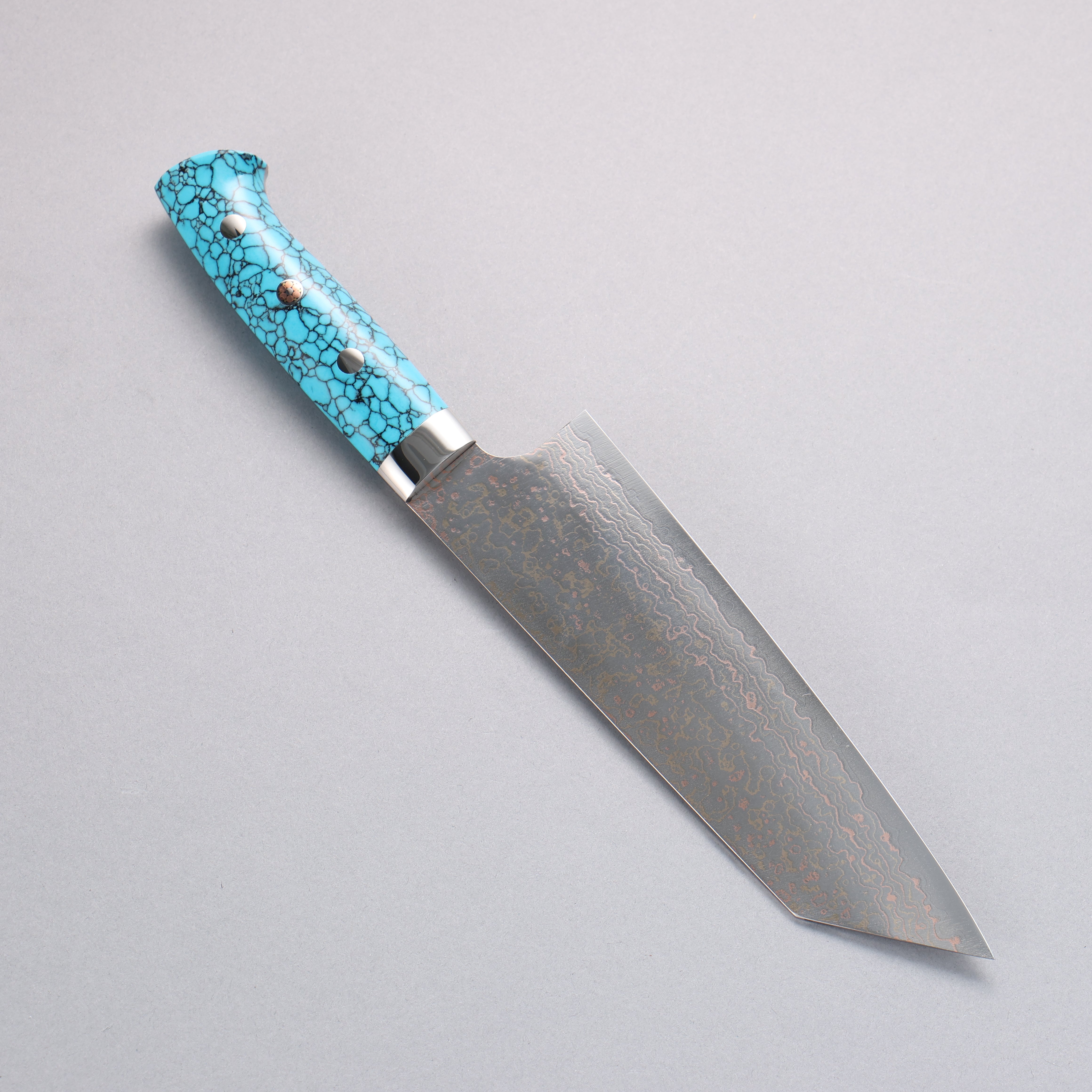 Takeshi Saji VG10w Colored Damascus Bunka 180mm Blue Turquoise Handle - Seisuke Knife