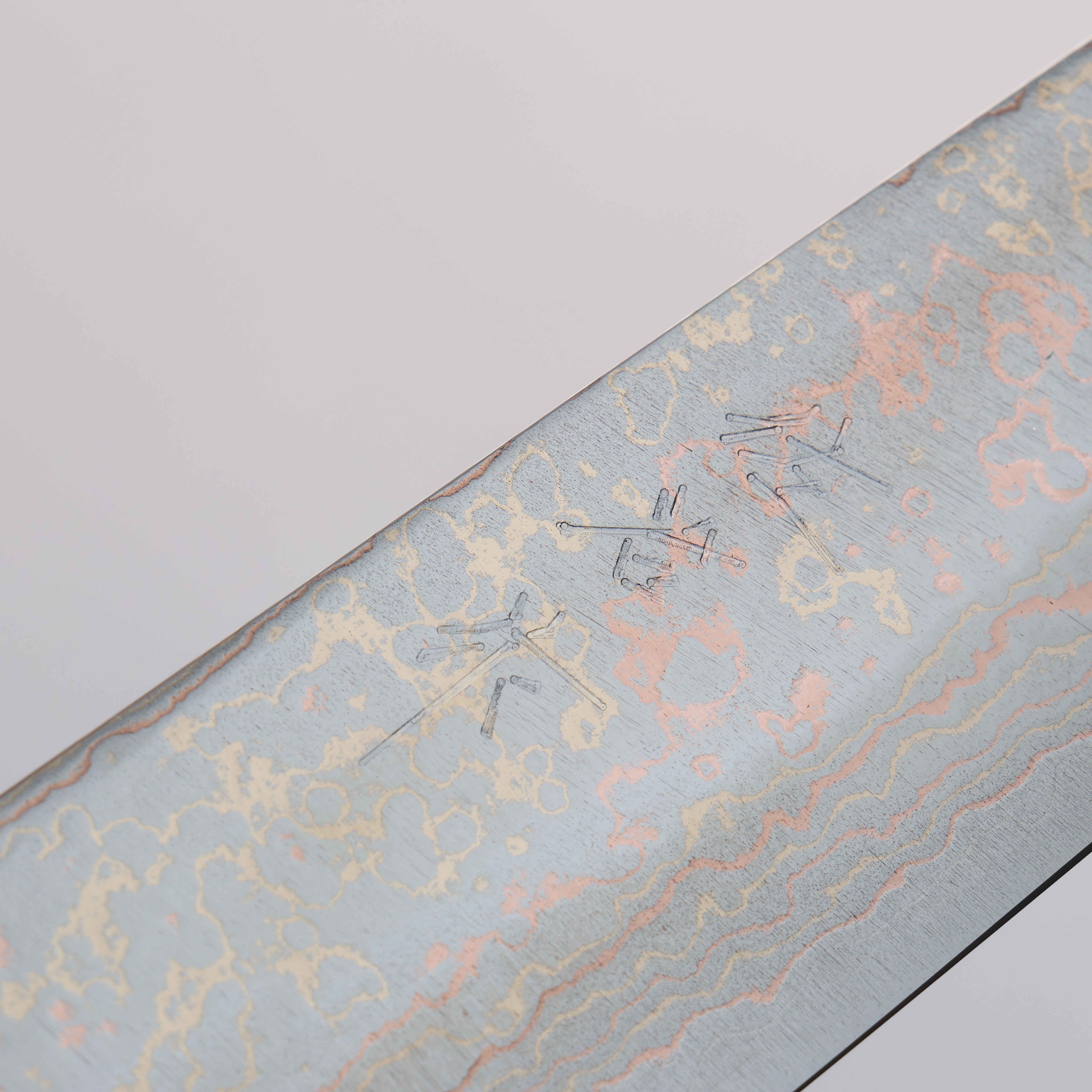 Takeshi Saji VG10w Colored Damascus Sujihiki 240mm White Turquoise Handle - Seisuke Knife