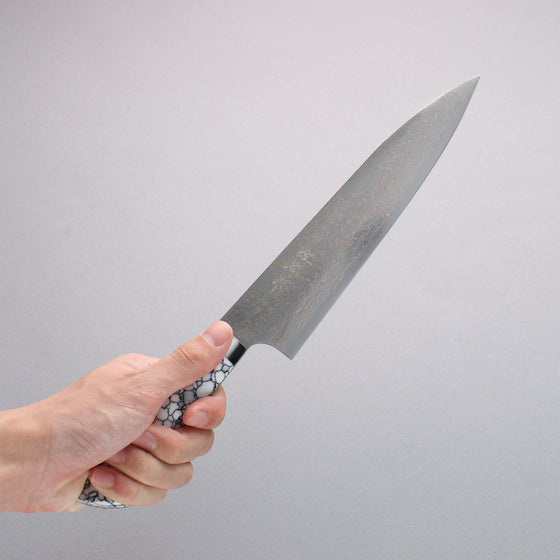 Takeshi Saji VG10w Colored Damascus Gyuto 210mm White Turquoise Handle - Seisuke Knife