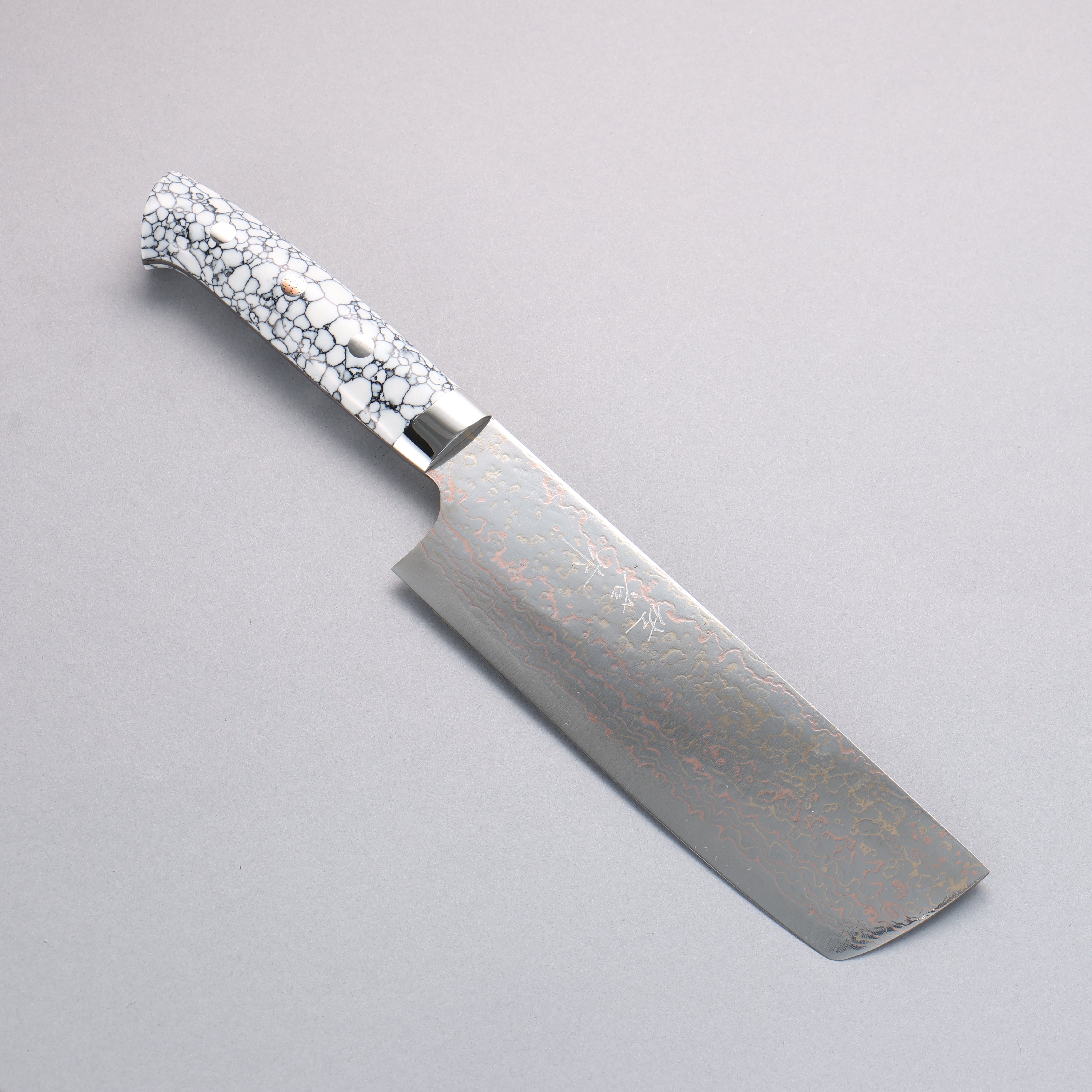Takeshi Saji VG10w Colored Damascus Nakiri 165mm White Turquoise Handle - Seisuke Knife