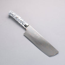  Takeshi Saji VG10w Colored Damascus Nakiri 165mm White Turquoise Handle - Seisuke Knife