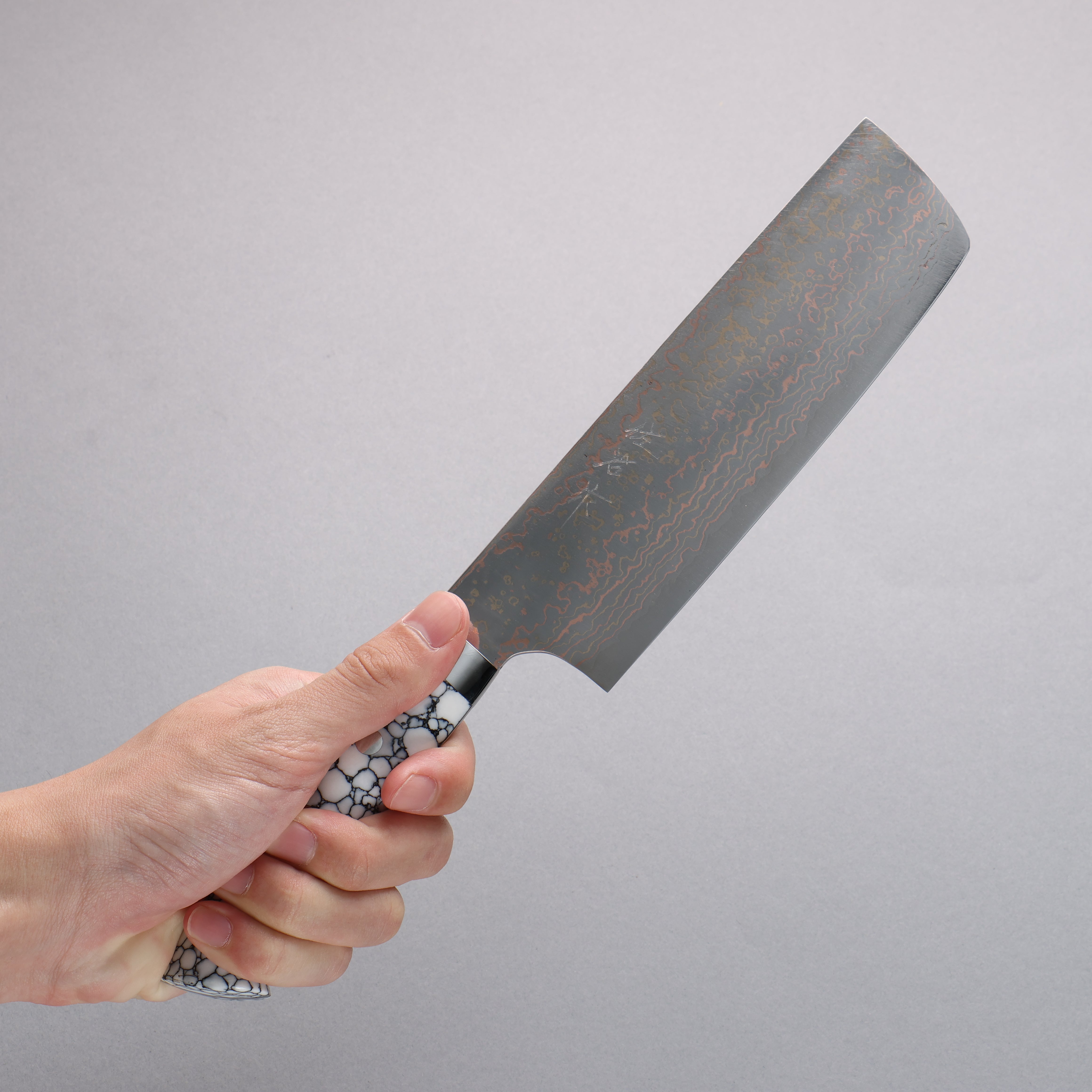 Takeshi Saji VG10w Colored Damascus Nakiri 165mm White Turquoise Handle - Seisuke Knife