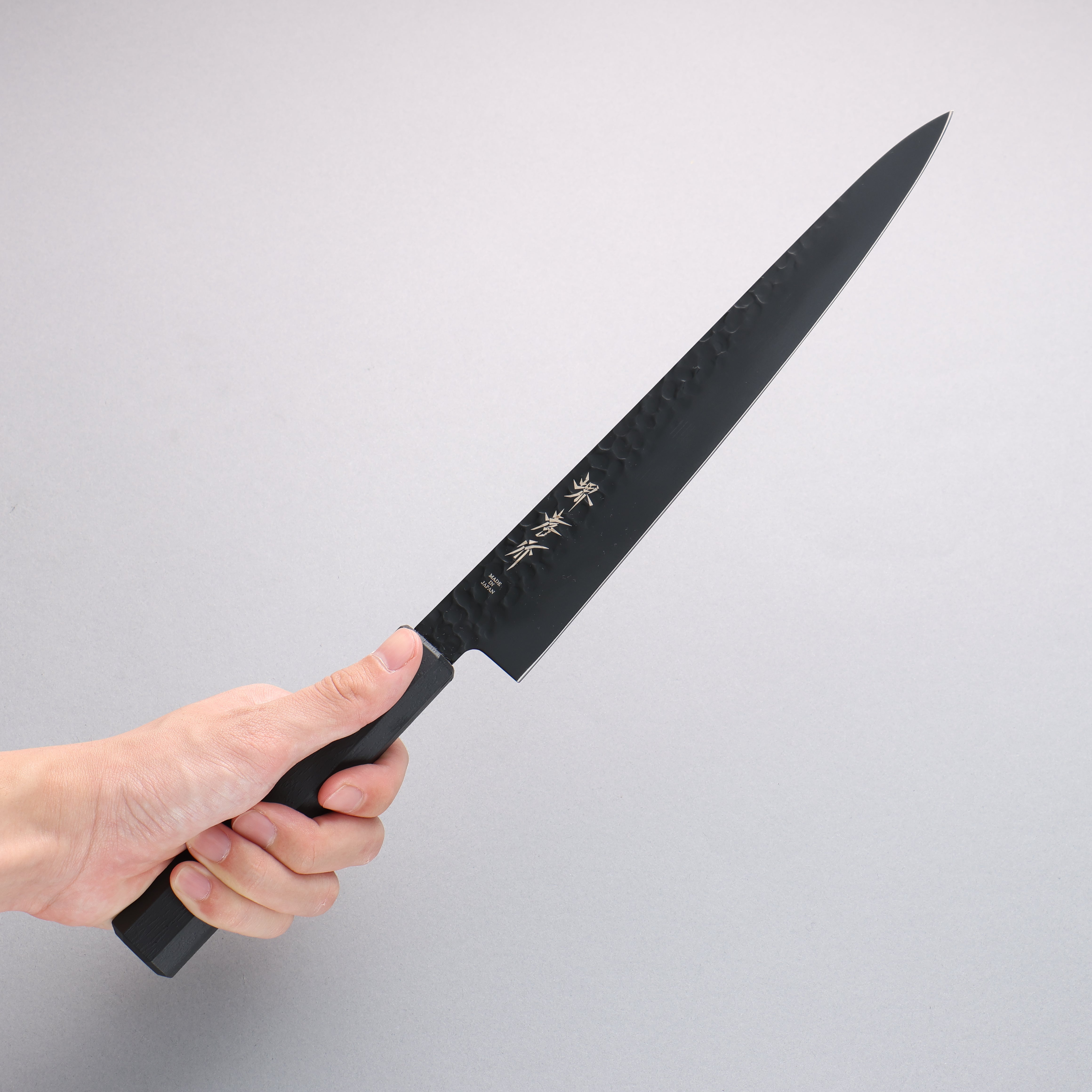 Sakai Takayuki Kurokage VG10 Hammered Teflon Coating Sujihiki 240mm Black Lacquered Handle - Seisuke Knife