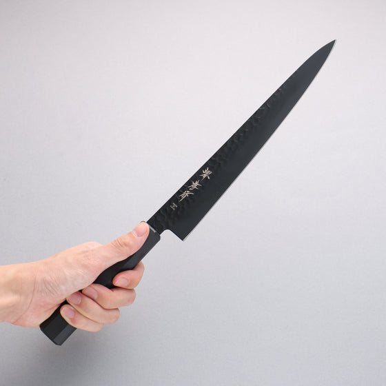 Sakai Takayuki Kurokage VG10 Hammered Teflon Coating Sujihiki 240mm Black Lacquered Handle - Seisuke Knife