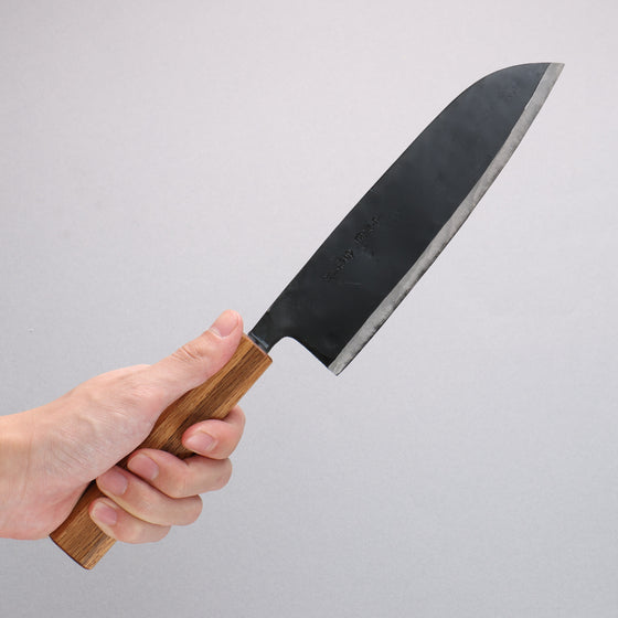 Nakaniida White Steel No.2 Black Finished Santoku 180mm Oak Handle - Seisuke Knife