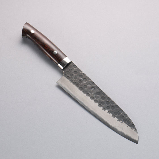 Takeshi Saji Blue Super Hammered(Maru) Kurouchi Santoku 180mm Ironwood Handle - Seisuke Knife