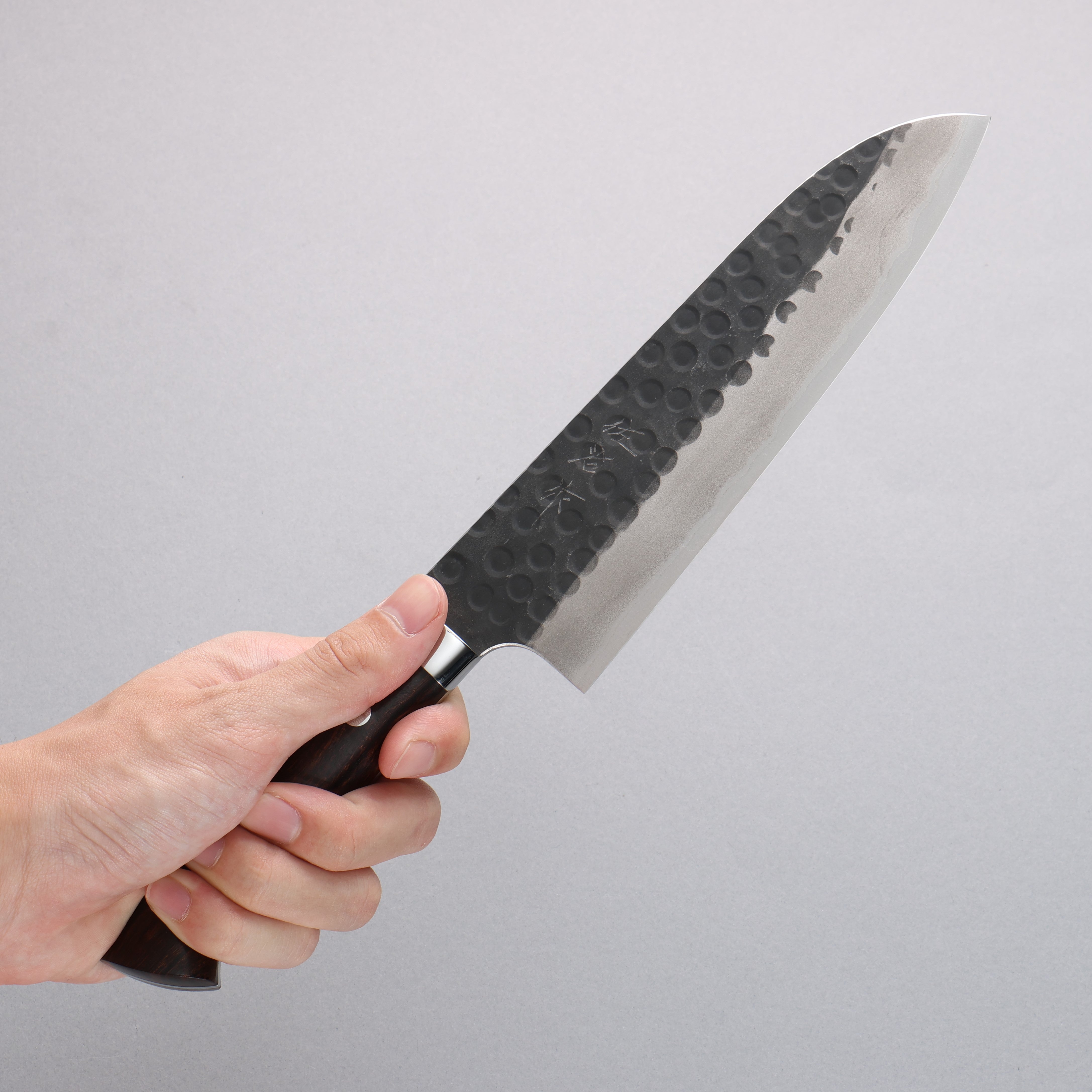 Takeshi Saji Blue Super Hammered(Maru) Kurouchi Santoku 180mm Ironwood Handle - Seisuke Knife