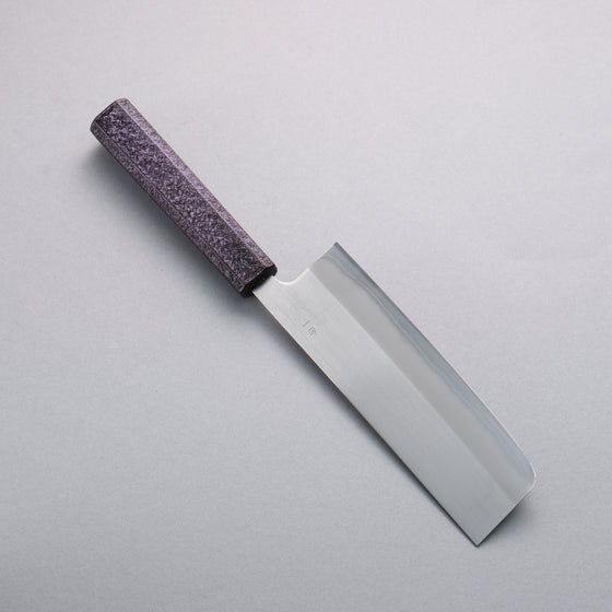 Seisuke White Steel No.1 Migaki Polish Finish Nakiri 165mm Oak with Purple Lacquer Handle - Seisuke Knife