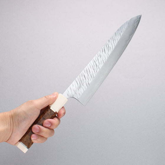 Yu Kurosaki Fujin SG2 Hammered Santoku 240mm Chinese Quince & Double White Ferrule Handle - Seisuke Knife