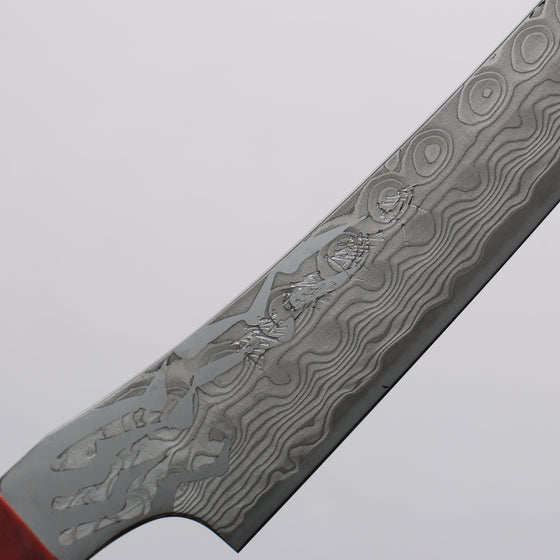 Ryusen Gurenhiryu Kai SPG STRIX Damascus Kiritsuke Petty-Utility 135mm Stabilized Poplar Wood Handle - Seisuke Knife