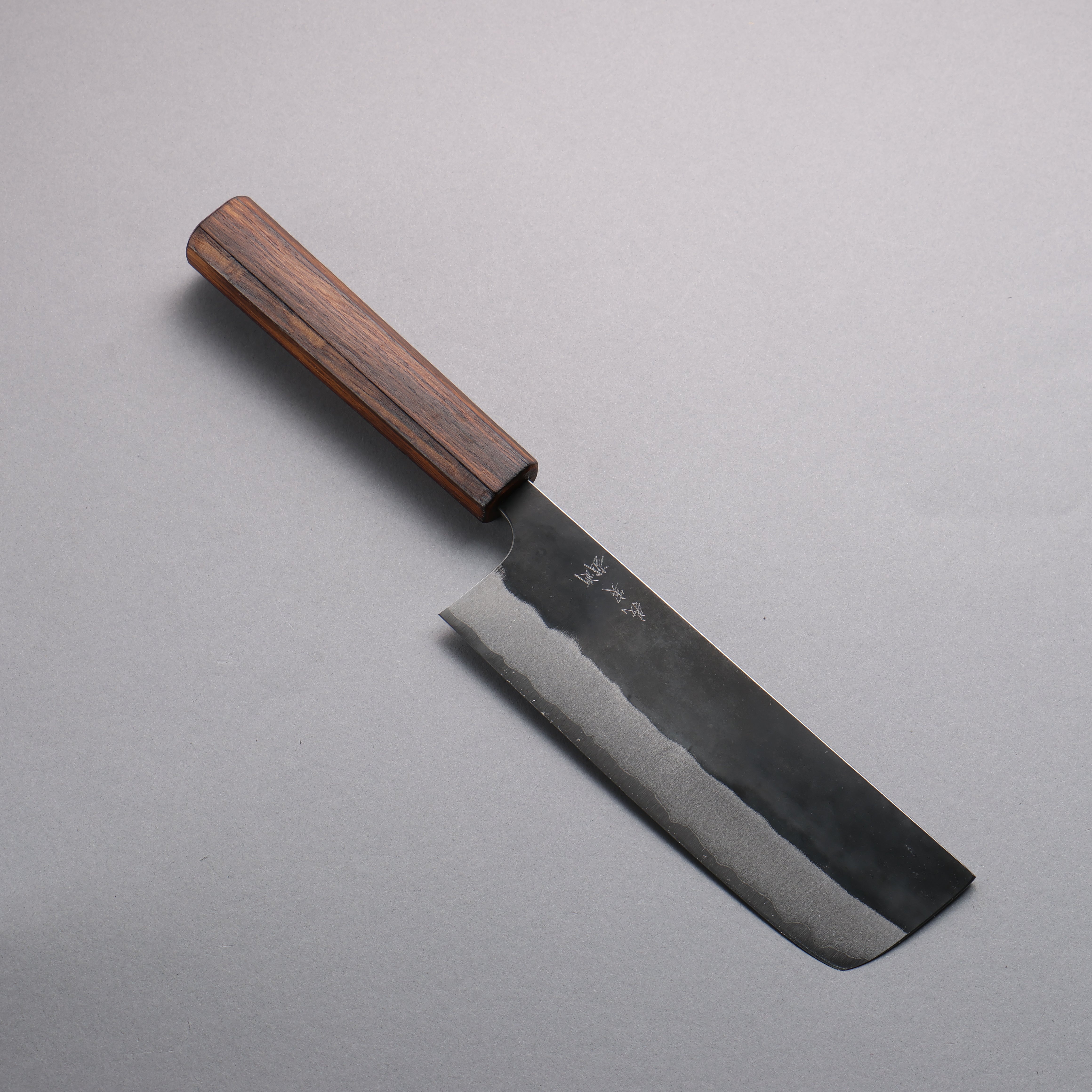 Yoshimi Kato Blue Super Black Finished Nakiri 165mm Burnt Oak (Lacquered) Handle - Seisuke Knife