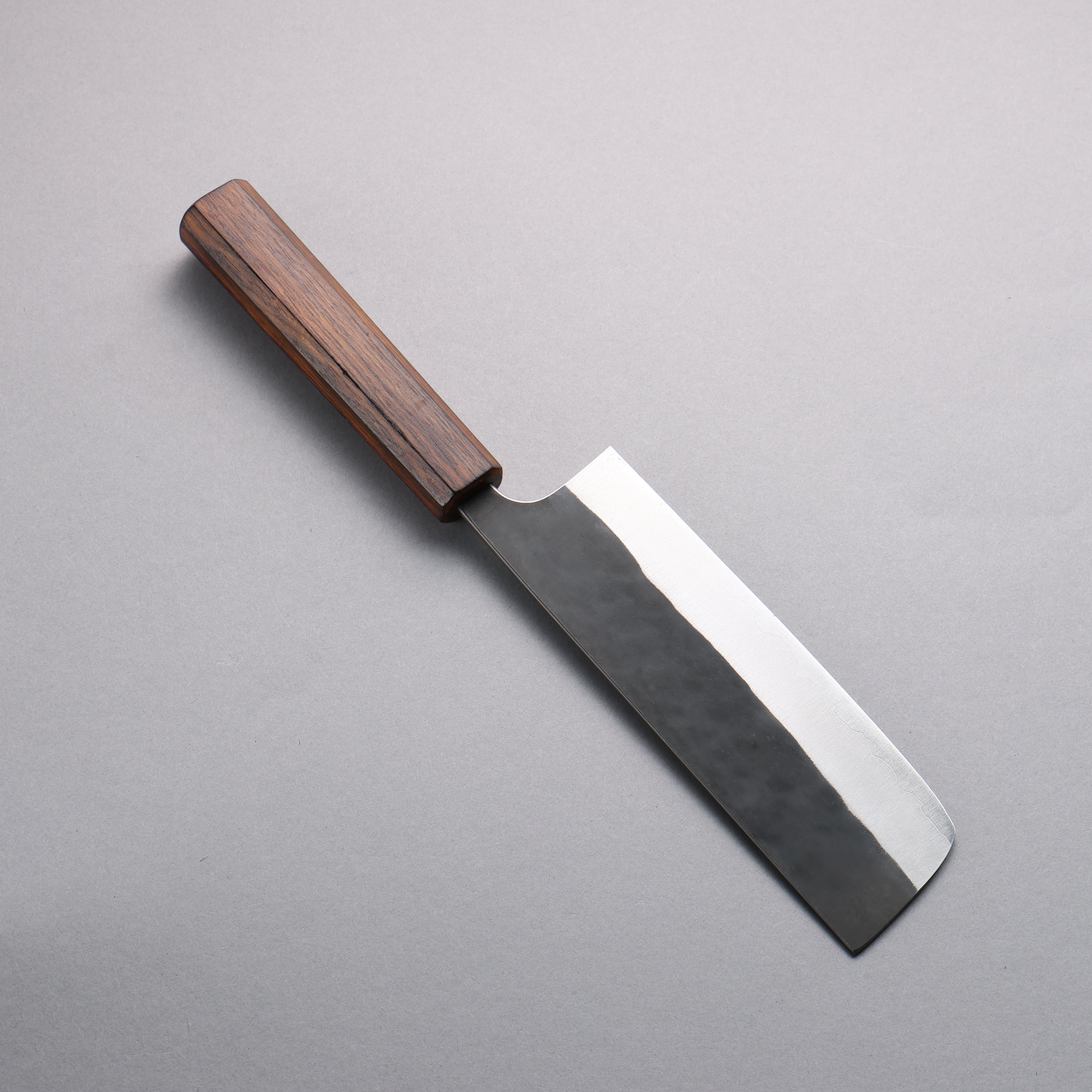 Yoshimi Kato Blue Super Black Finished Nakiri 165mm Burnt Oak (Lacquered) Handle - Seisuke Knife