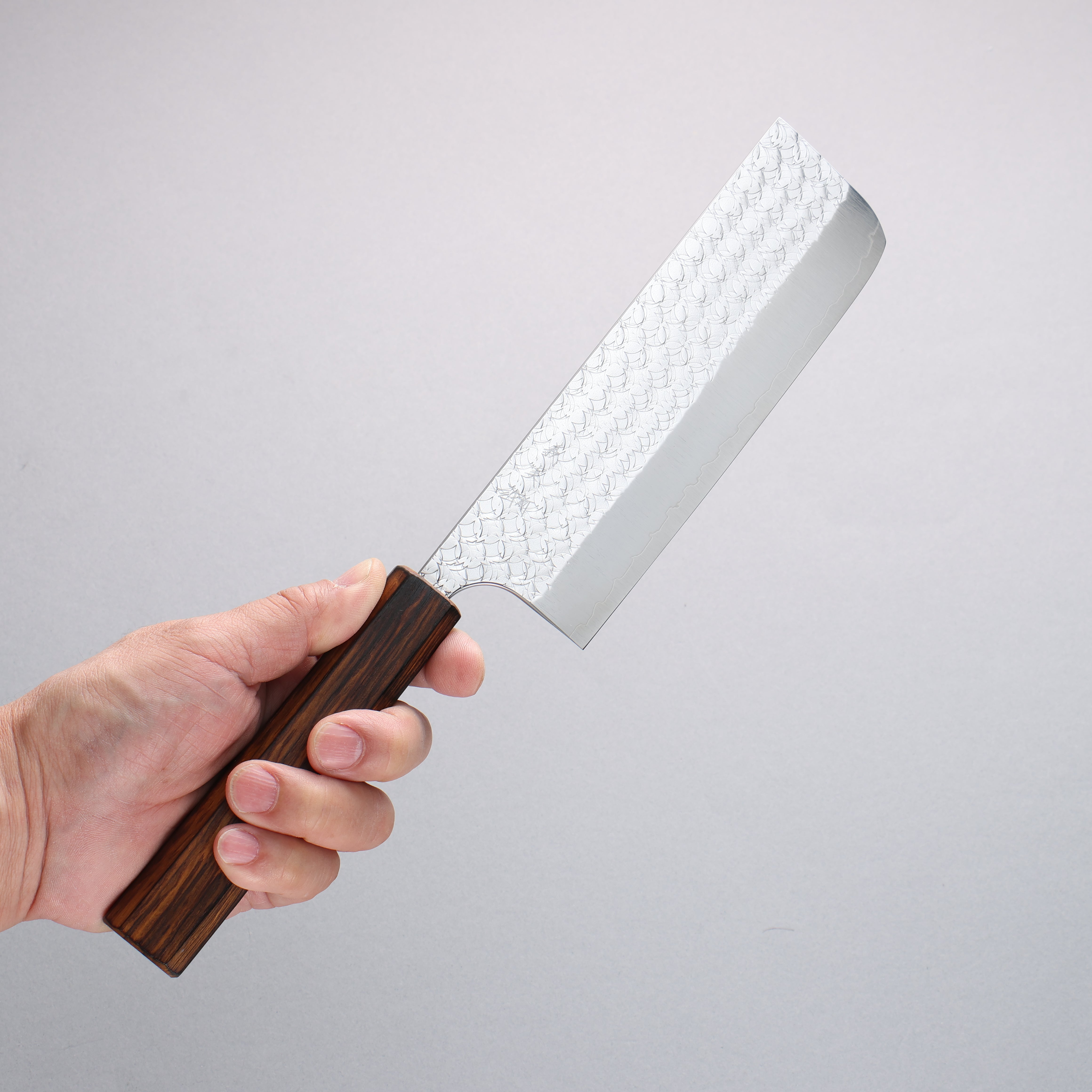 Yoshimi Kato Minamo SG2 Hammered Nakiri 165mm Burnt Oak (Lacquered) Handle - Seisuke Knife