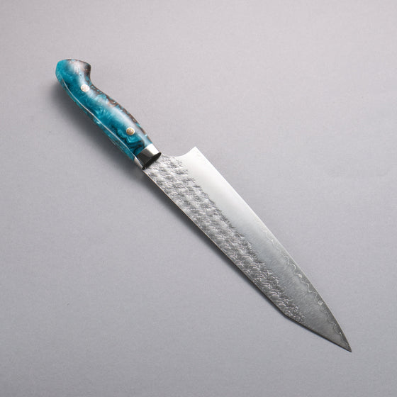 Yoshimi Kato Minamo SG2 Hammered Kiritsuke Gyuto 210mm White Blue Black Acrylic Handle - Seisuke Knife