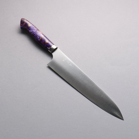 Yoshimi Kato SG2 Migaki Finished Gyuto 240mm Purple White Gold Marble Acrylic Handle - Seisuke Knife