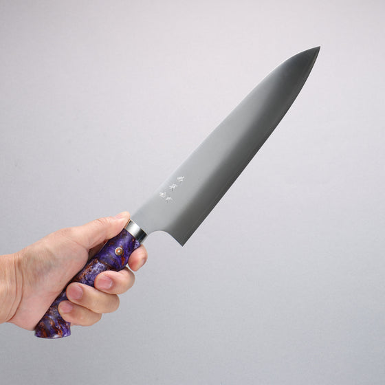 Yoshimi Kato SG2 Migaki Finished Gyuto 240mm Purple White Gold Marble Acrylic Handle - Seisuke Knife