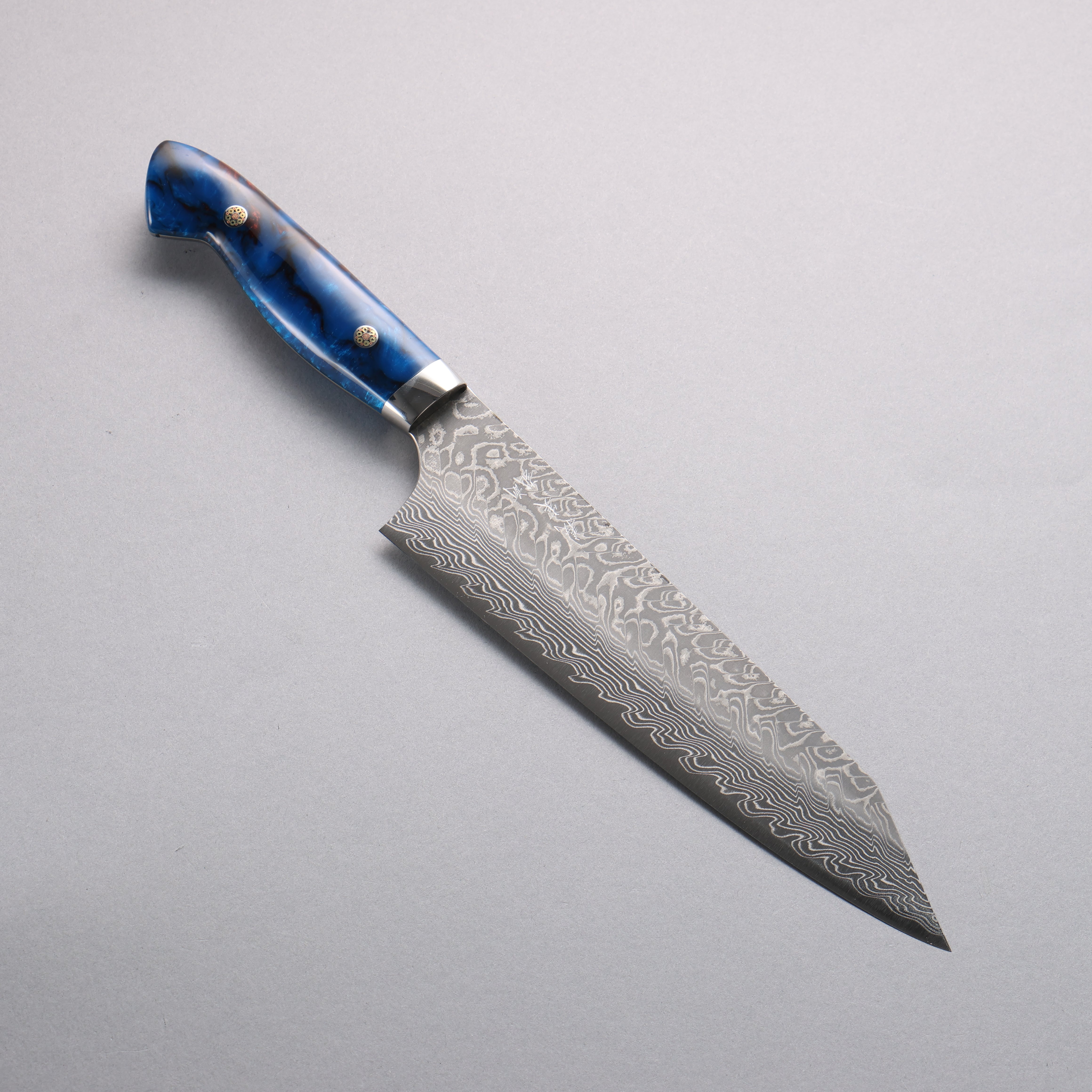 Yoshimi Kato SG2 Black Damascus Kiritsuke Gyuto 210mm Blue and Red Marble Acrylic Handle - Seisuke Knife