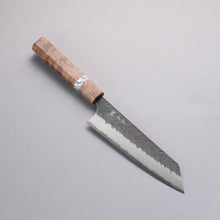  Yoshimi Kato Blue Super V-Hammered Black Finished Bunka 170mm White Turquoise & Brown Stabilized Wood Handle - Seisuke Knife