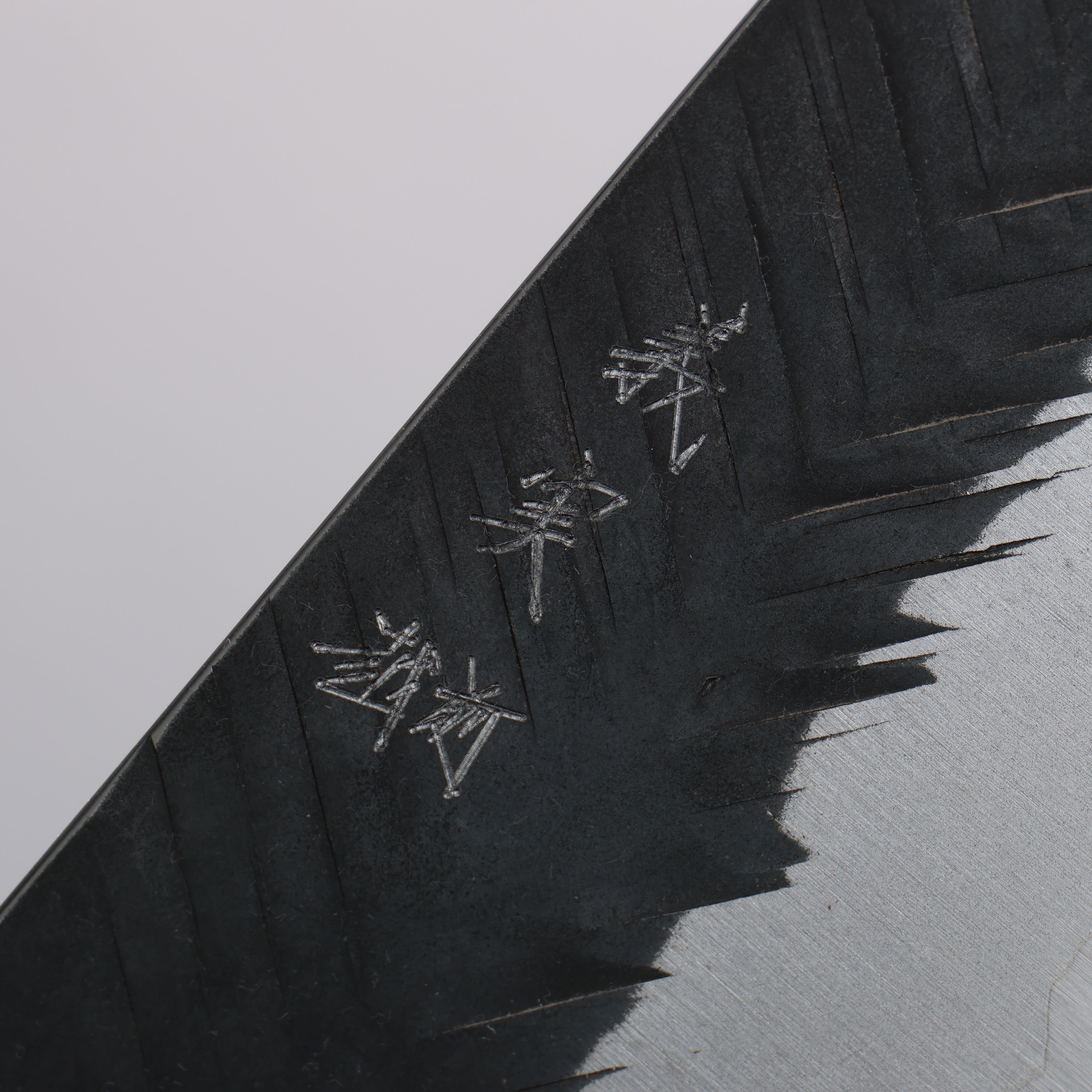 Yoshimi Kato Blue Super V-Hammered Black Finished Bunka 170mm White Turquoise & Brown Stabilized Wood Handle - Seisuke Knife