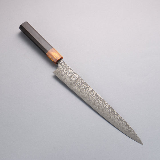 Yoshimi Kato SG2 Black Damascus Sujihiki 270mm Ebony (ferrule: Orange Resin) Handle - Seisuke Knife