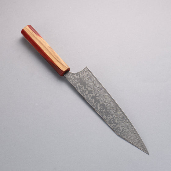 Yoshimi Kato SG2 Black Damascus Kiritsuke Gyuto 210mm Olive Tree and Red Resin Handle - Seisuke Knife