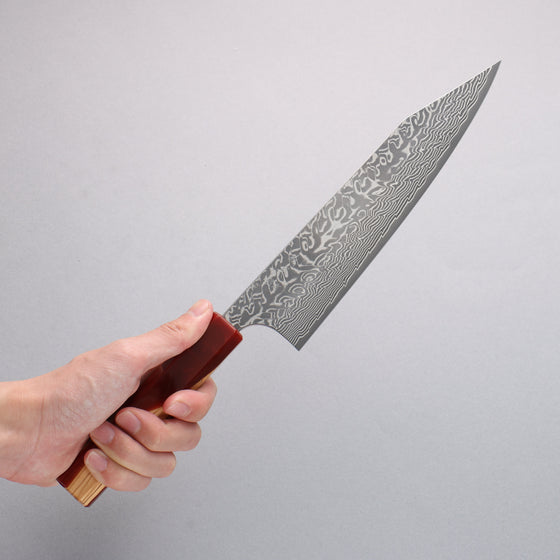 Yoshimi Kato SG2 Black Damascus Kiritsuke Gyuto 210mm Olive Tree and Red Resin Handle - Seisuke Knife