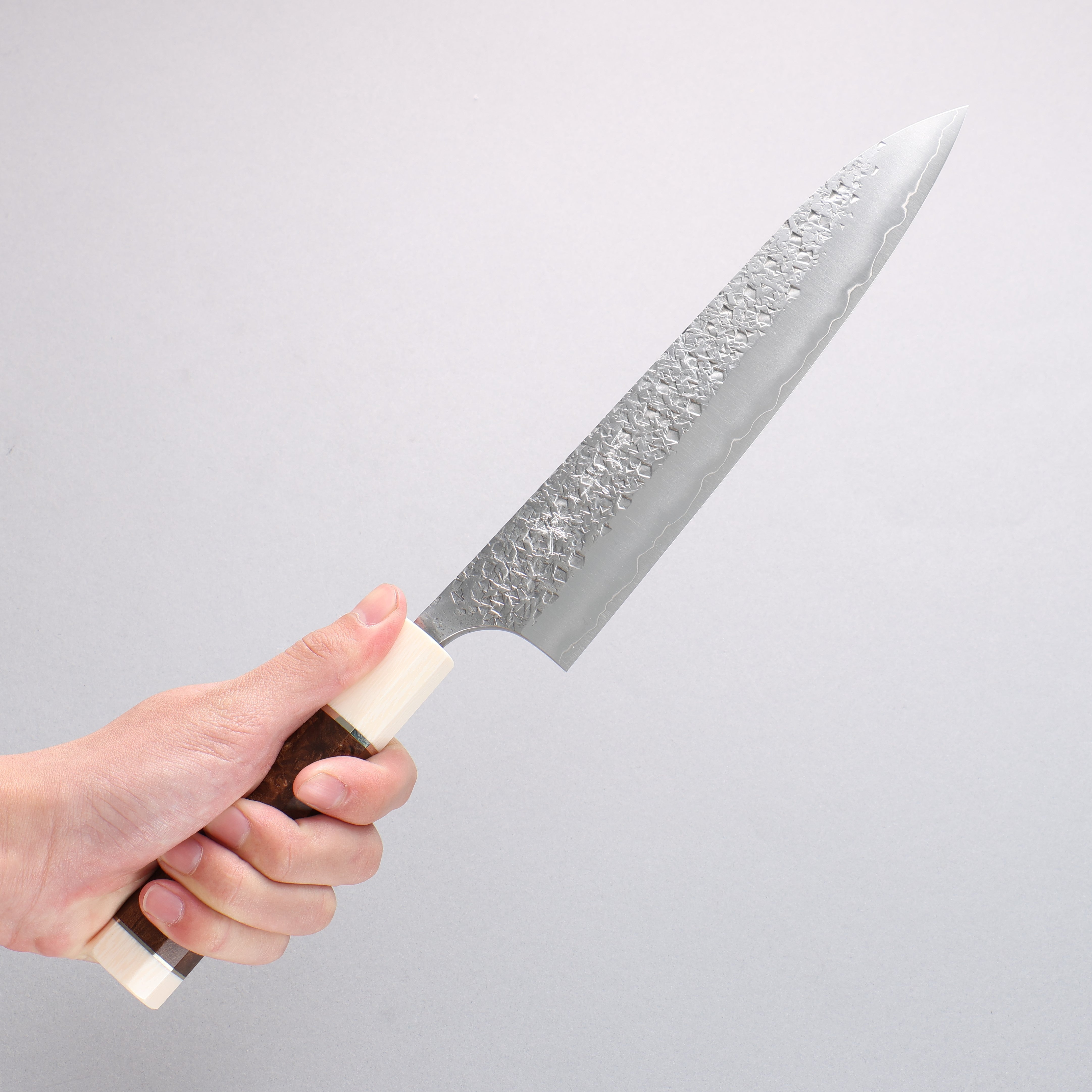 Yu Kurosaki Shizuku SG2 Hammered Gyuto 210mm Stabilized wood (Birch Burl) Handle - Seisuke Knife