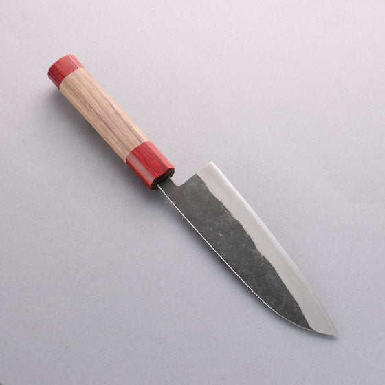 Seisuke Kurumi Blue Steel Kurouchi Santoku 165mm with Walnut and Double Red Pakkawood Ring Handle - Seisuke Knife