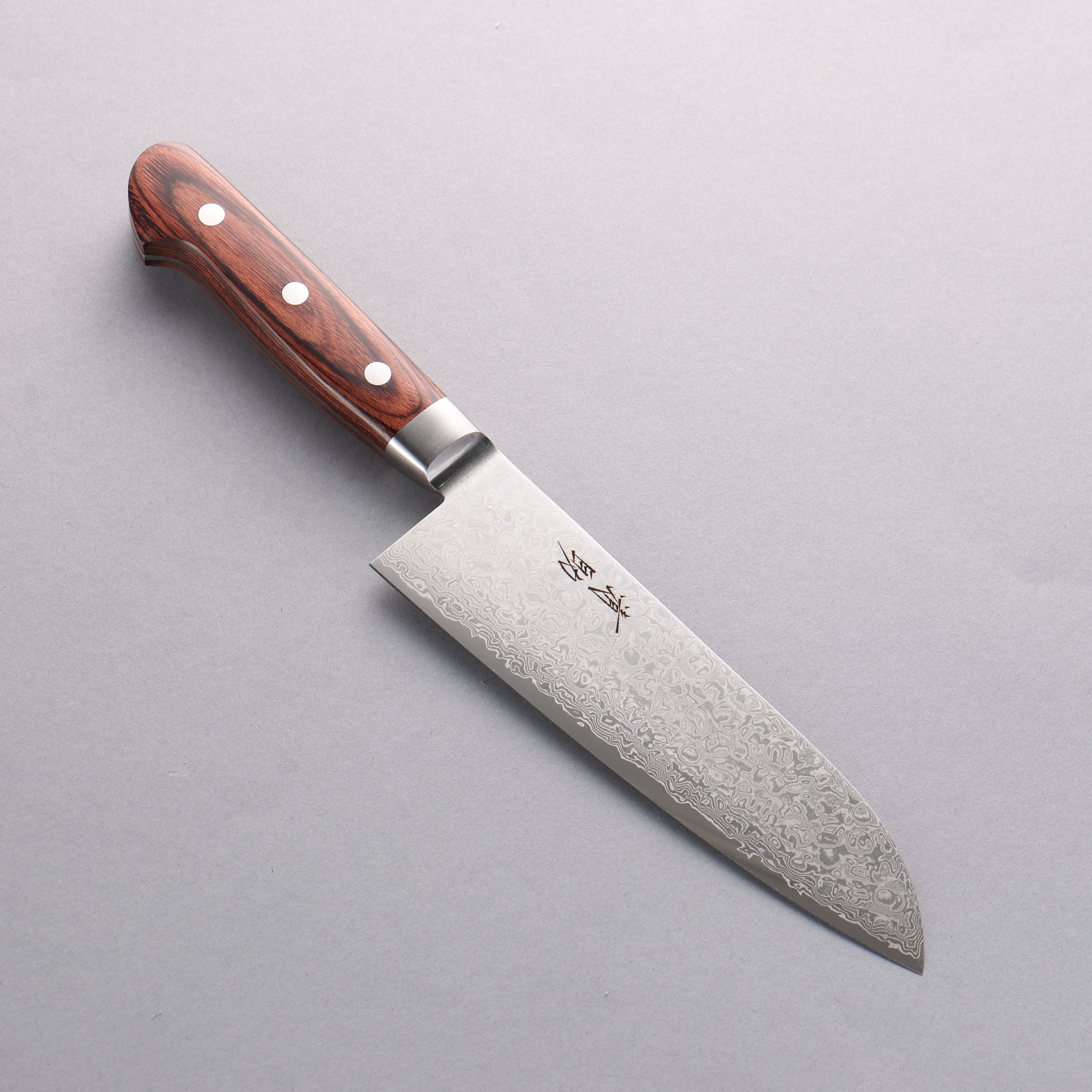 Seisuke Mokusei ZA-18 Migaki Damascus Santoku 170mm Brown Pakkawood Handle - Seisuke Knife