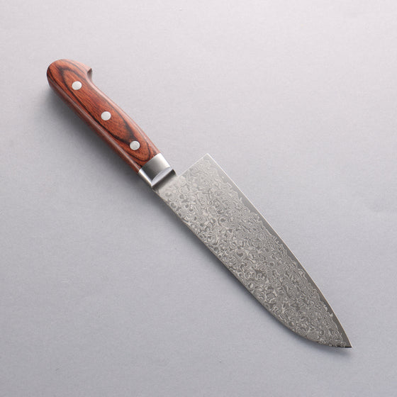 Seisuke Mokusei ZA-18 Mirrored Finish Damascus Santoku 170mm Brown Pakka wood Handle - Seisuke Knife