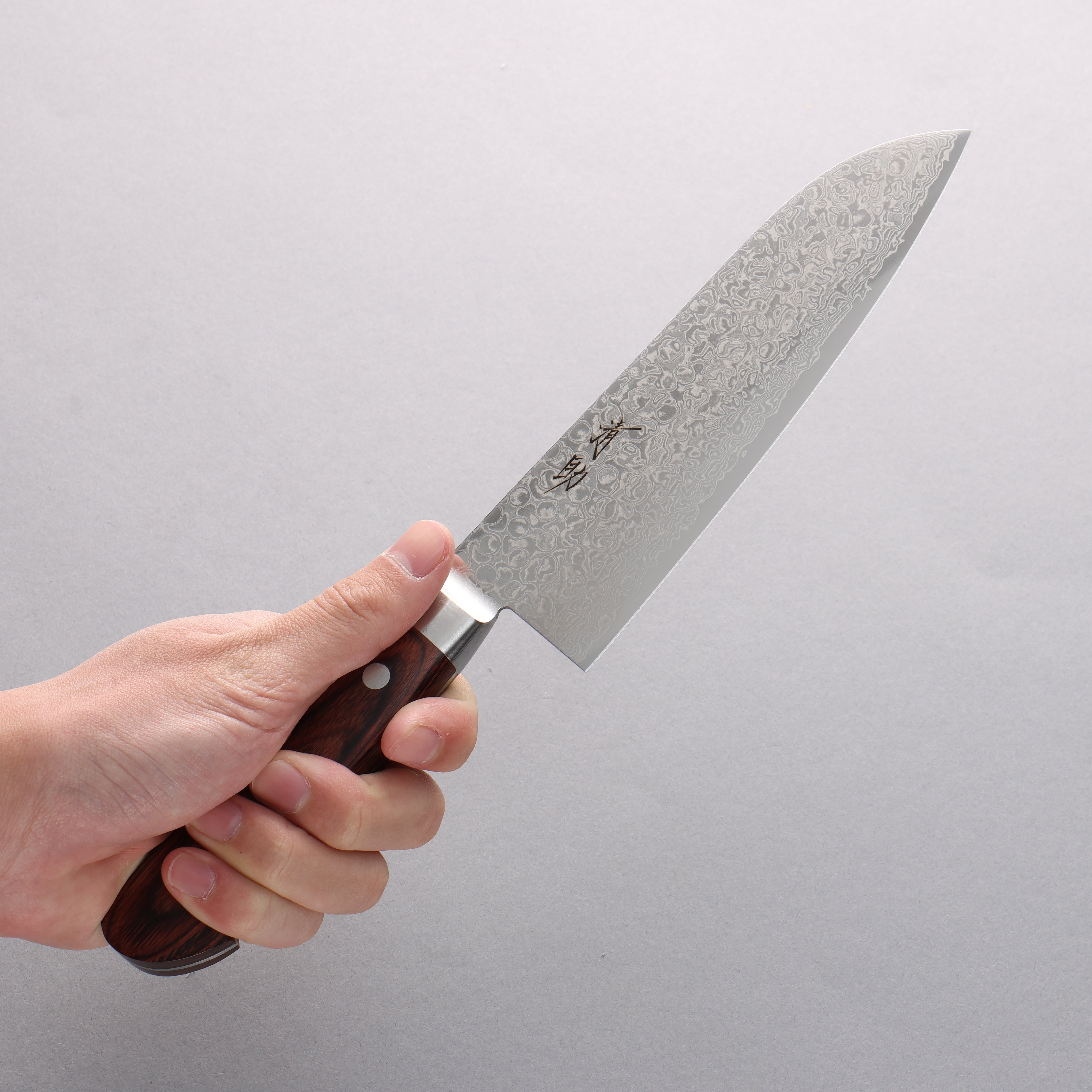Seisuke Mokusei ZA-18 Migaki Damascus Santoku 170mm Brown Pakkawood Handle - Seisuke Knife