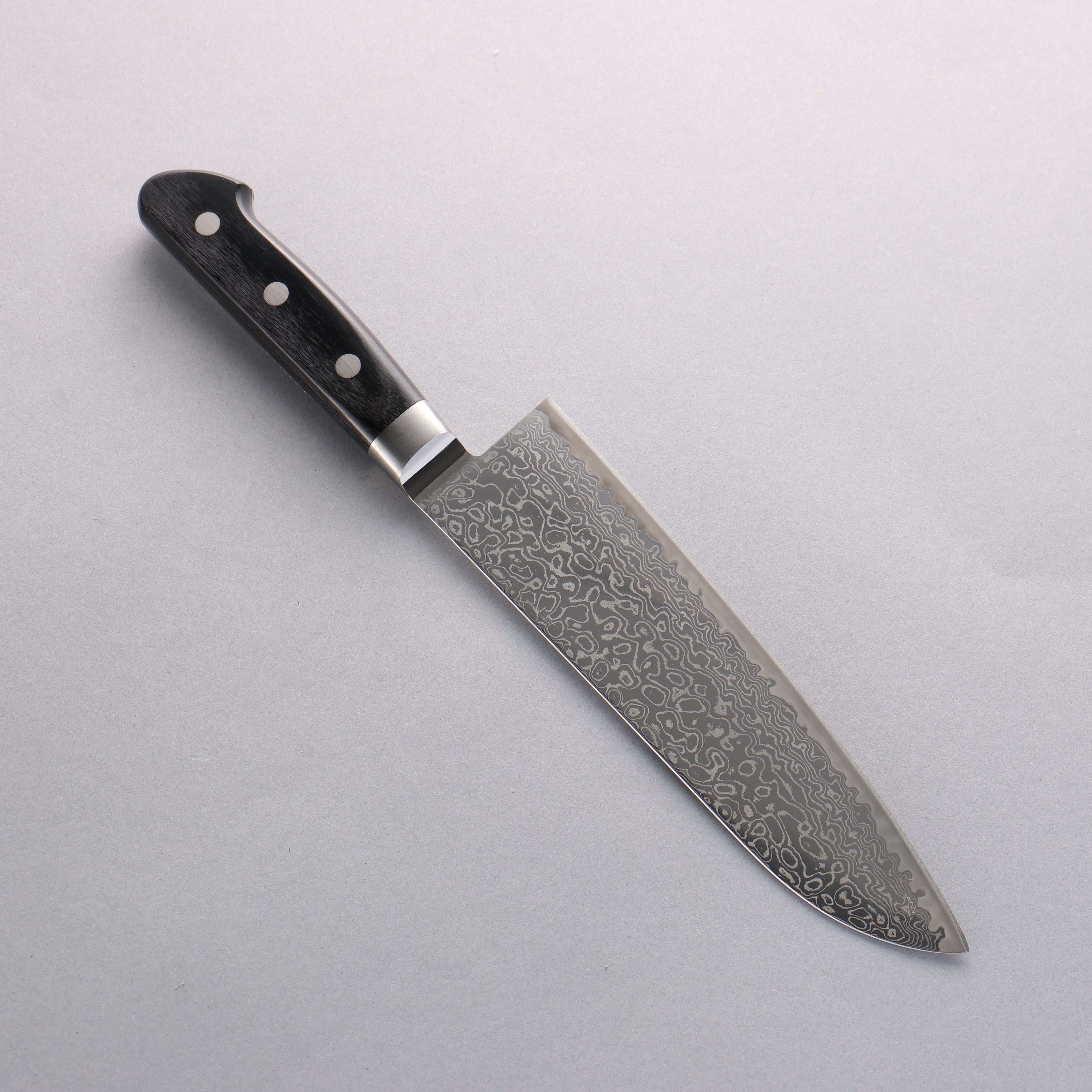 Seisuke Kagami-2 AUS10 Migaki Damascus Santoku 180mm Black Pakkawood Handle - Seisuke Knife