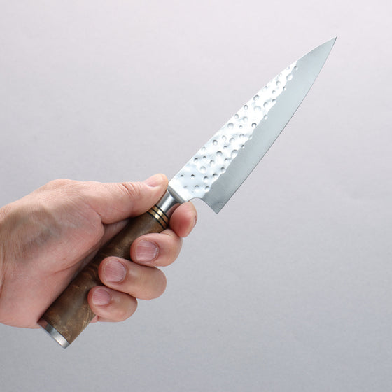 Takeshi Saji SG2 Hammered(Maru) Petty-Utility 130mm Chinese Quince Burl Handle - Seisuke Knife