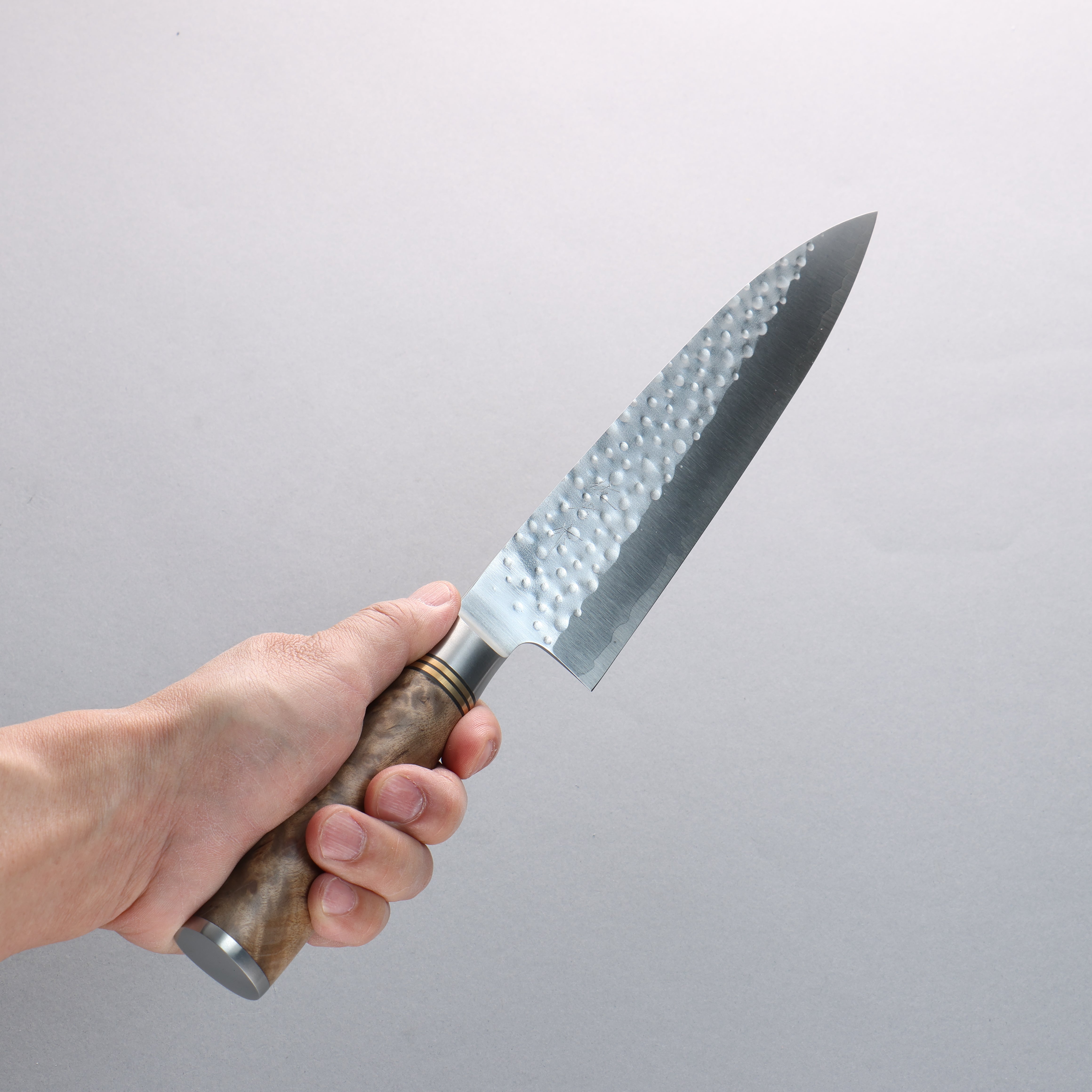 Takeshi Saji SG2 Hammered Maru Gyuto 210mm Chinese Quince Burl Handle - Seisuke Knife