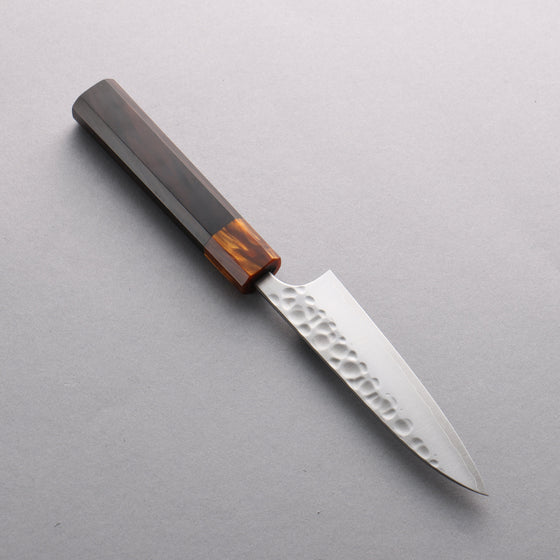 Yoshimi Kato Silver Steel No.3 Hammered(Maru) Petty-Utility 120mm Ebony (ferrule: Orange Resin) Handle - Seisuke Knife