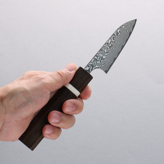 Yoshimi Kato SG2 Black Damascus Paring 75mm Sandalwood with White Ring Handle - Seisuke Knife