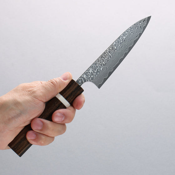 Yoshimi Kato SG2 Black Damascus Petty-Utility 120mm Sandalwood with White Ring Handle - Seisuke Knife