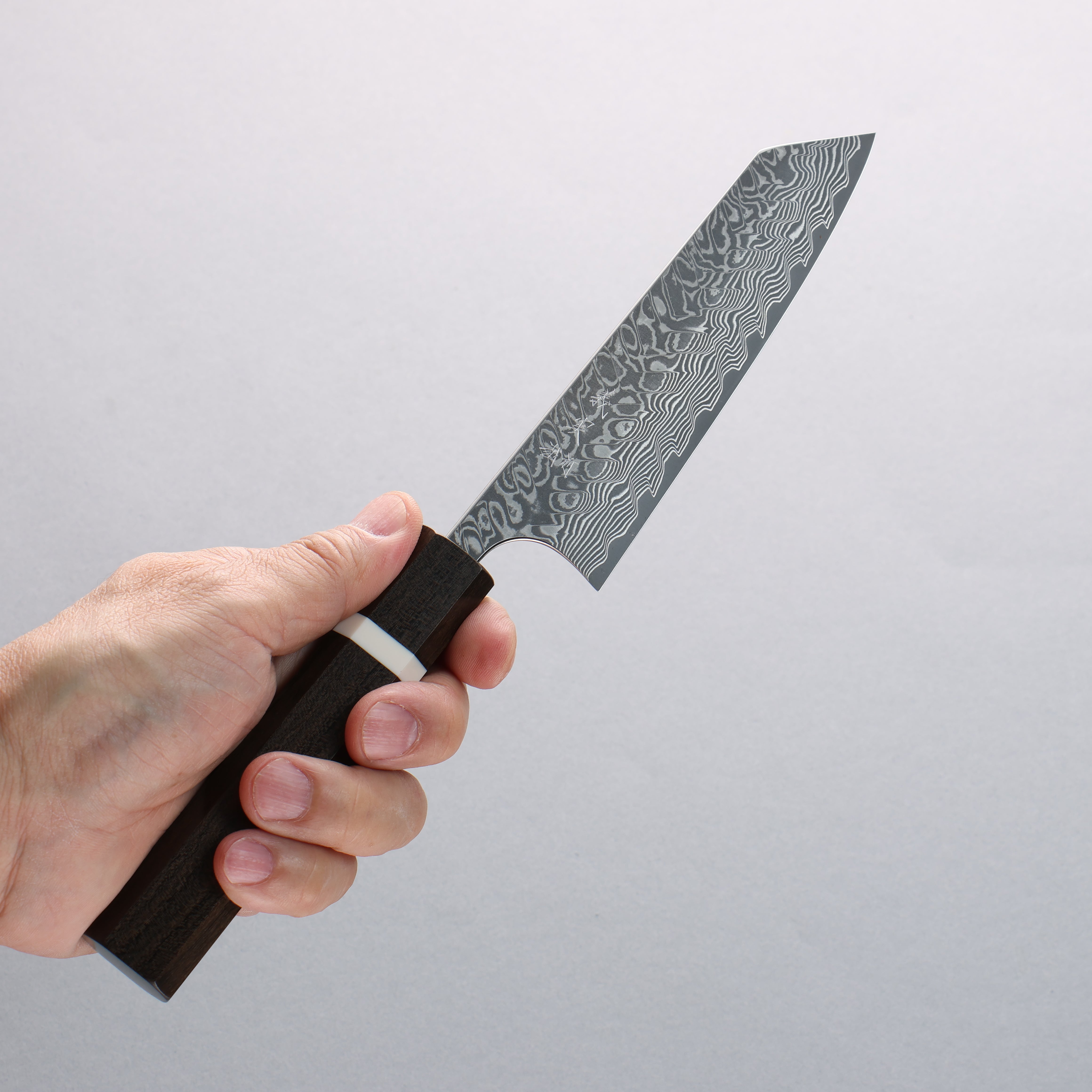 Yoshimi Kato SG2 Black Damascus Small Bunka 130mm Sandalwood with White Ring Handle - Seisuke Knife