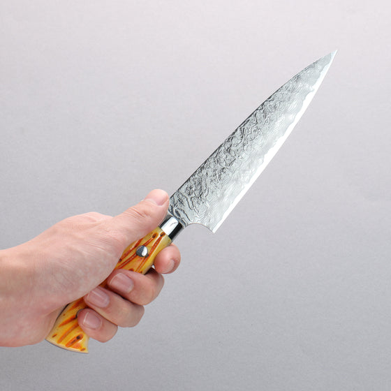 Takeshi Saji SG2 Diamond Finish Damascus Petty-Utility 150mm Orange Cow Bone Handle - Seisuke Knife