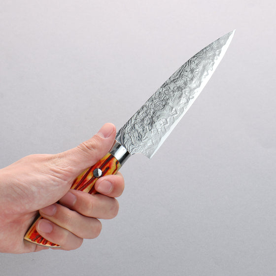 Takeshi Saji SG2 Diamond Finish Damascus Petty-Utility 130mm Orange Cow Bone Handle - Seisuke Knife