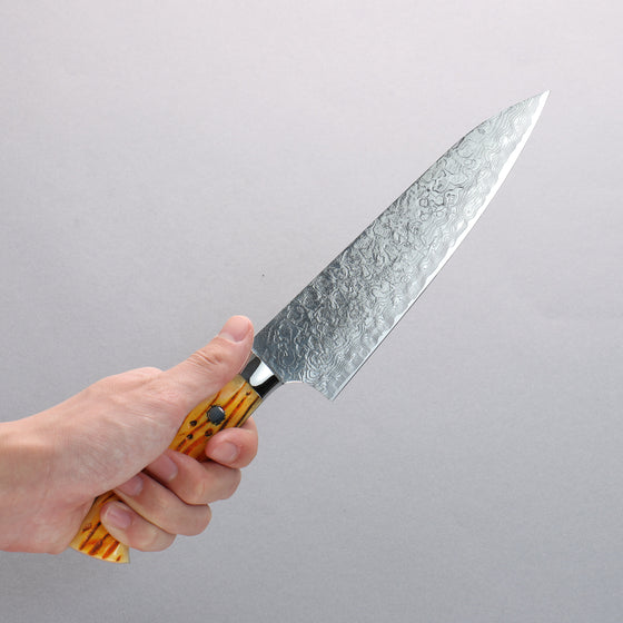 Takeshi Saji SG2 Diamond Finish Damascus Gyuto 180mm Orange Cow Bone Handle - Seisuke Knife