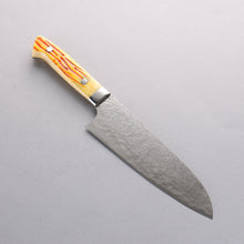  Takeshi Saji SG2 Diamond Finish Damascus Santoku 180mm Orange Cow Bone Handle - Seisuke Knife