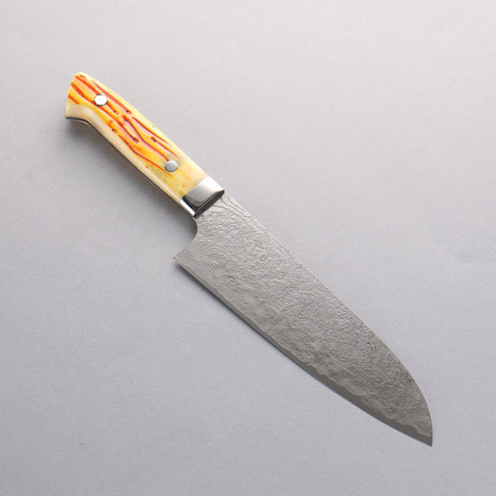 Takeshi Saji SG2 Diamond Finish Damascus Santoku 180mm Orange Cow Bone Handle - Seisuke Knife