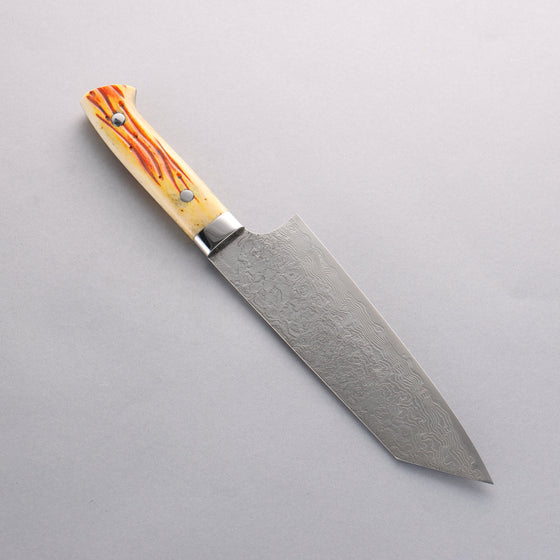 Takeshi Saji SG2 Diamond Finish Damascus Bunka 180mm Orange Cow Bone Handle - Seisuke Knife