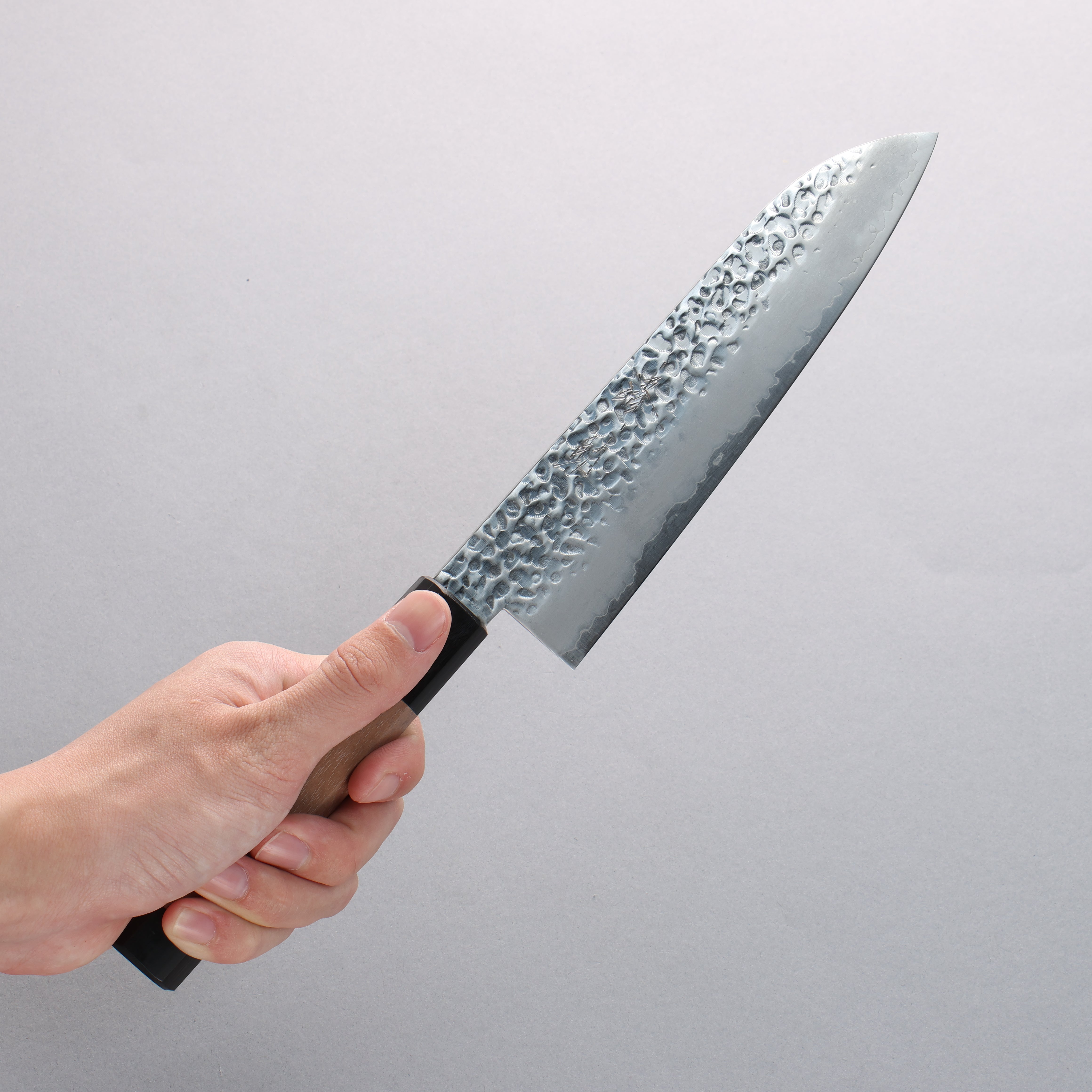 Seisuke Silver Steel No.3 Hammered Santoku 180mm Walnut (With Double Black Pakka wood) Handle - Seisuke Knife