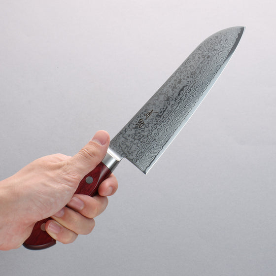 Seisuke VG10 33 Layer Mirrored Finish Damascus Santoku 180mm Red Pakka wood Handle - Seisuke Knife